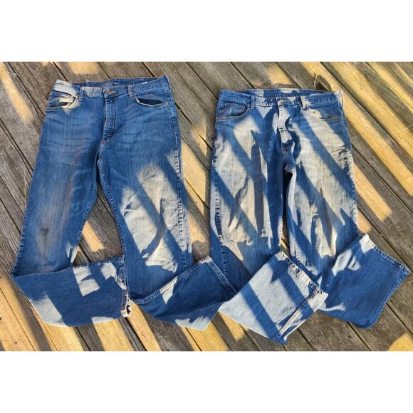 Wrangler Jeans STAINED WORK JEANS Lot Of 2 Mens Size 36×34 Medium Wash - Picture 2 of 16